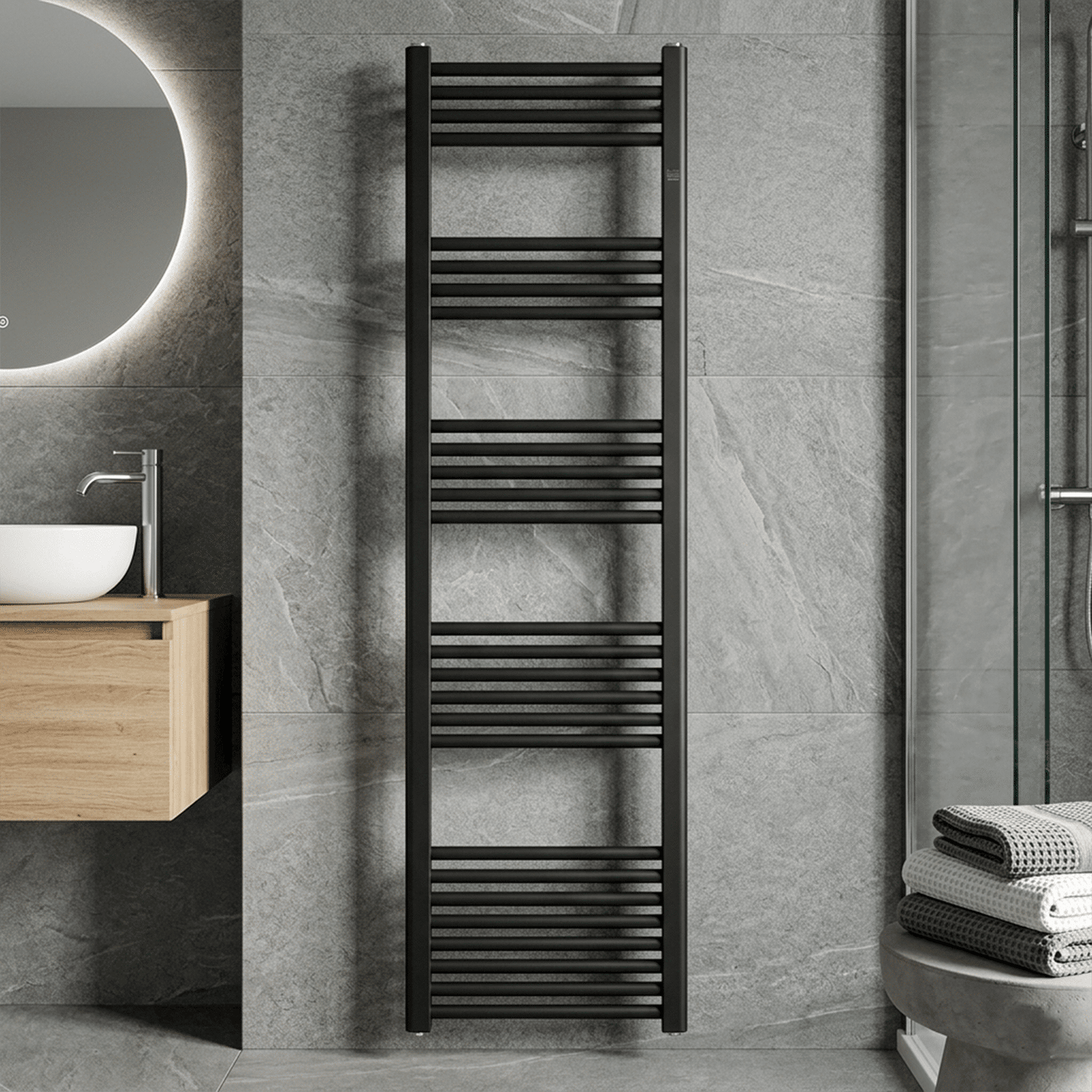 [BH418MB] Straight Heated Heated Towel Rail Radiator, 337W, 400 x 700mm, Matt Black - Silo