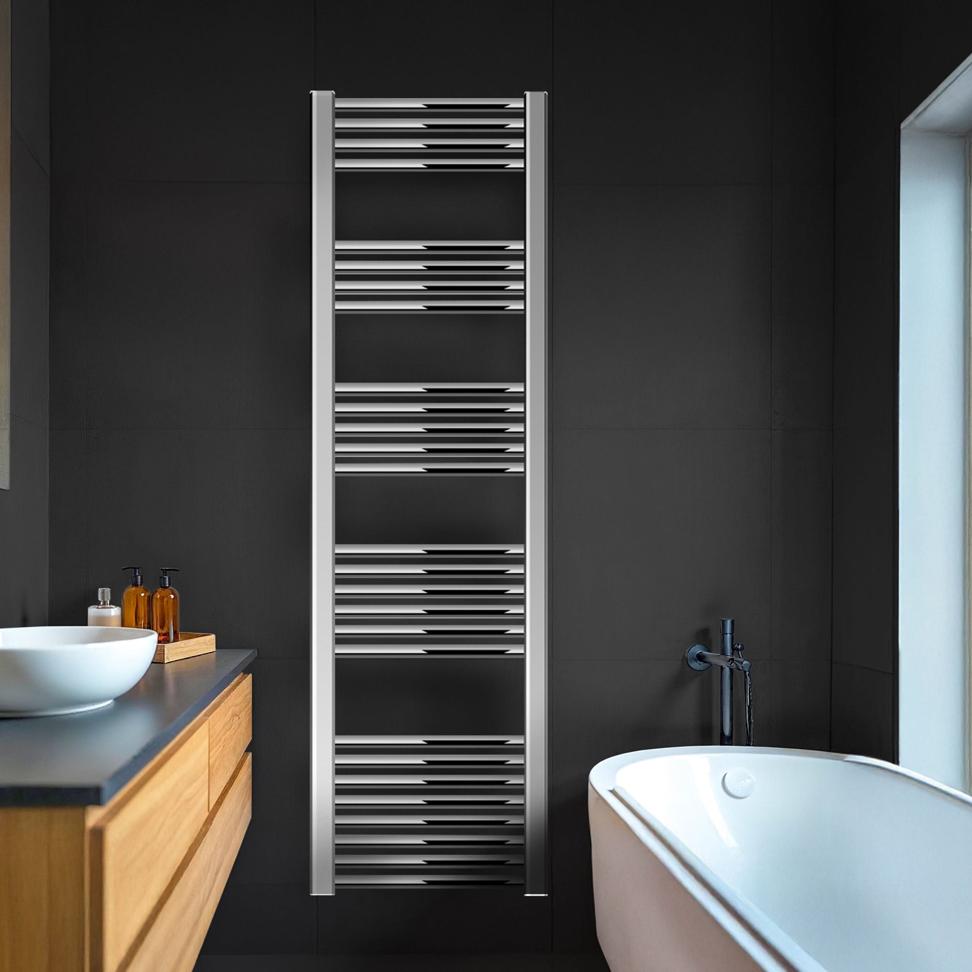 [BH418N] Straight Heated Heated Towel Rail Radiator, 337W, 400 x 700mm, Matt Black - Lifestyle 1