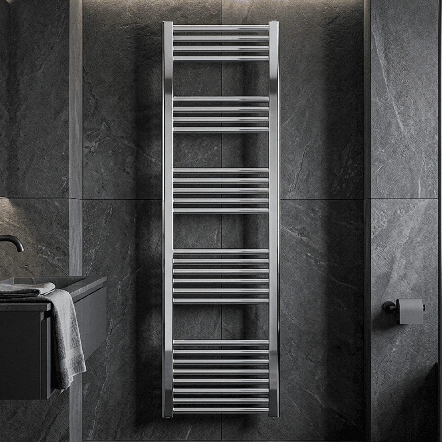 [BH418N] Straight Heated Heated Towel Rail Radiator, 337W, 400 x 700mm, Matt Black - Silo