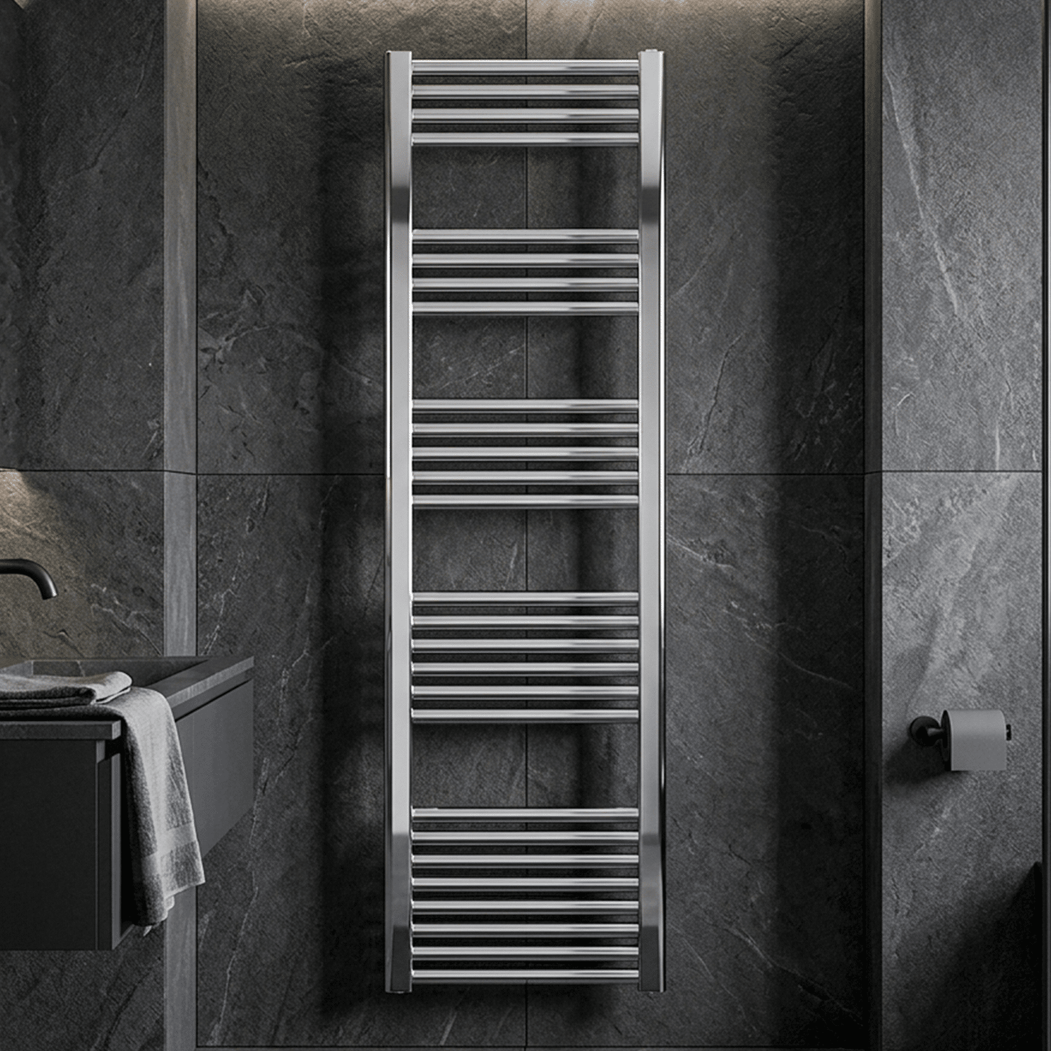 [BH418N] Straight Heated Heated Towel Rail Radiator, 337W, 400 x 700mm, Matt Black - Silo