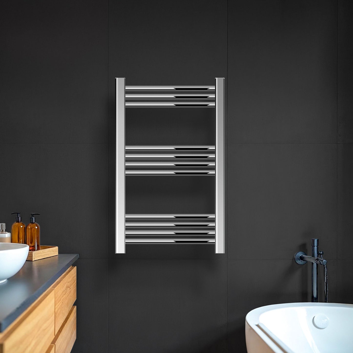 [BH507N] Yarnfield Straight Heated Rail Dual Fuel Towel Warmer, 500mm - Choice of Size and Colour - Lifestyle 1