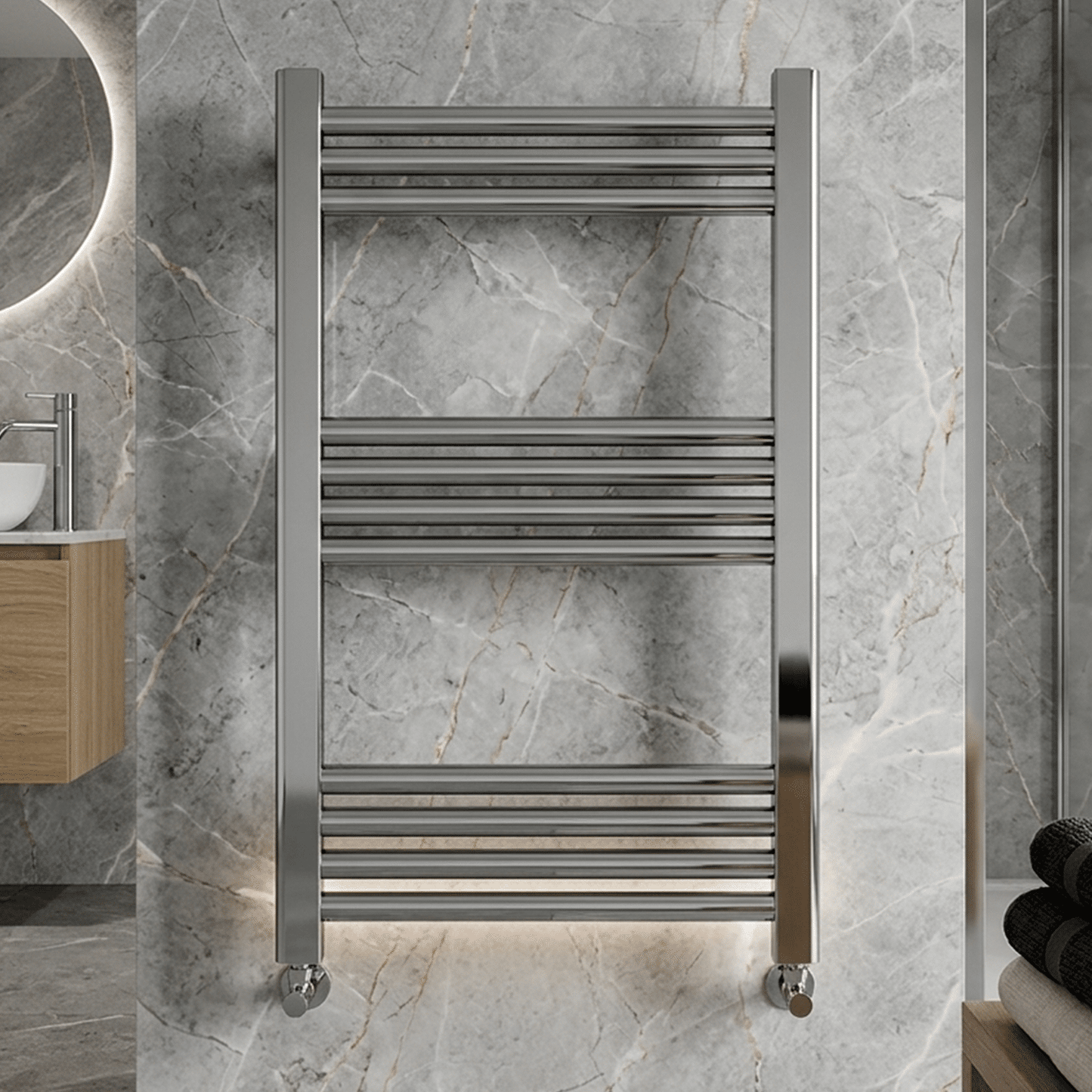 [BH507N] Yarnfield Straight Heated Rail Dual Fuel Towel Warmer, 500mm - Choice of Size and Colour - Silo