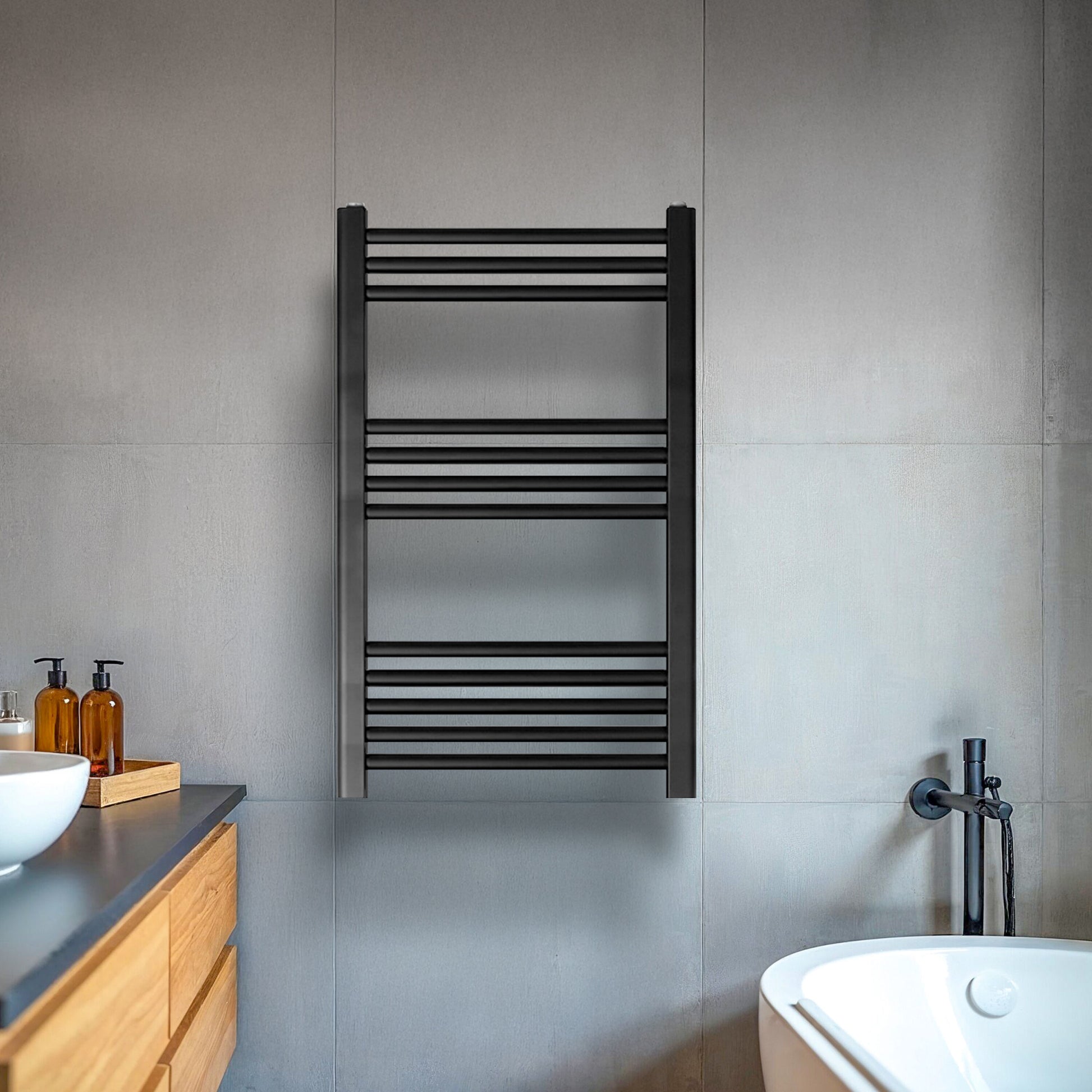[BH508MB] Yarnfield Straight Heated Rail Dual Fuel Towel Warmer, 500mm - Choice of Size and Colour - Lifestyle 1
