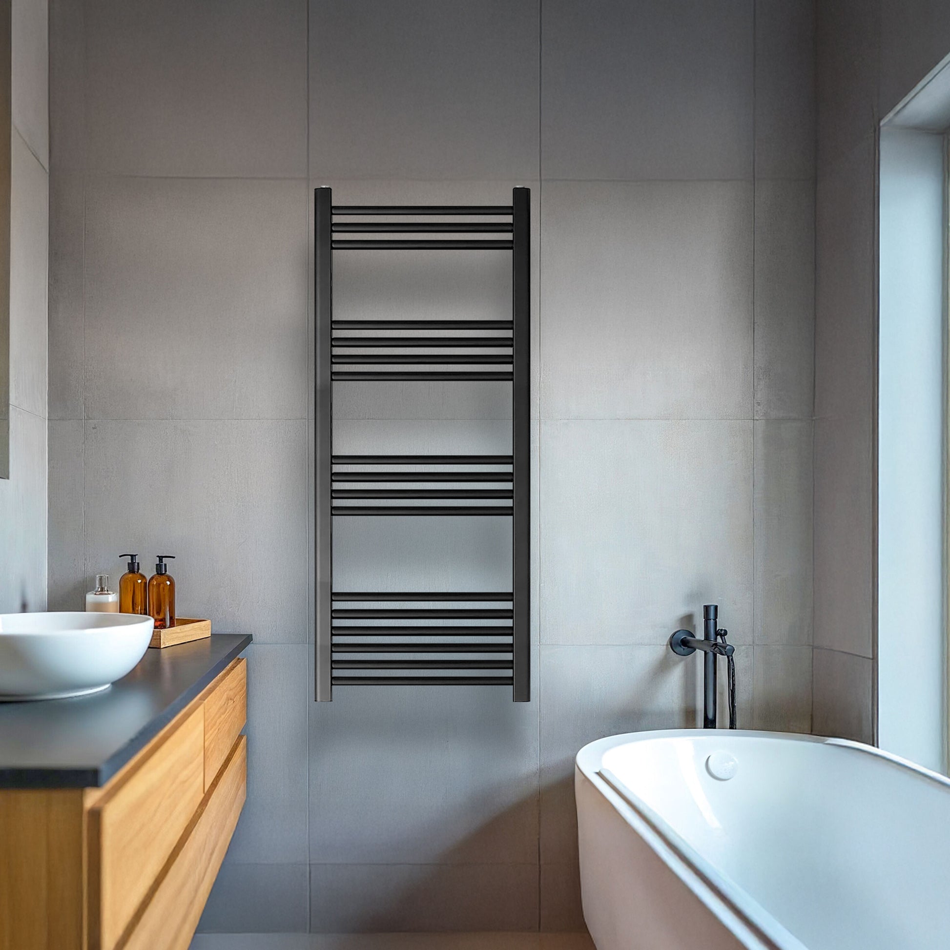 [BH511MB] Yarnfield Straight Heated Rail Dual Fuel Towel Warmer, 500mm - Choice of Size and Colour - Lifestyle 1