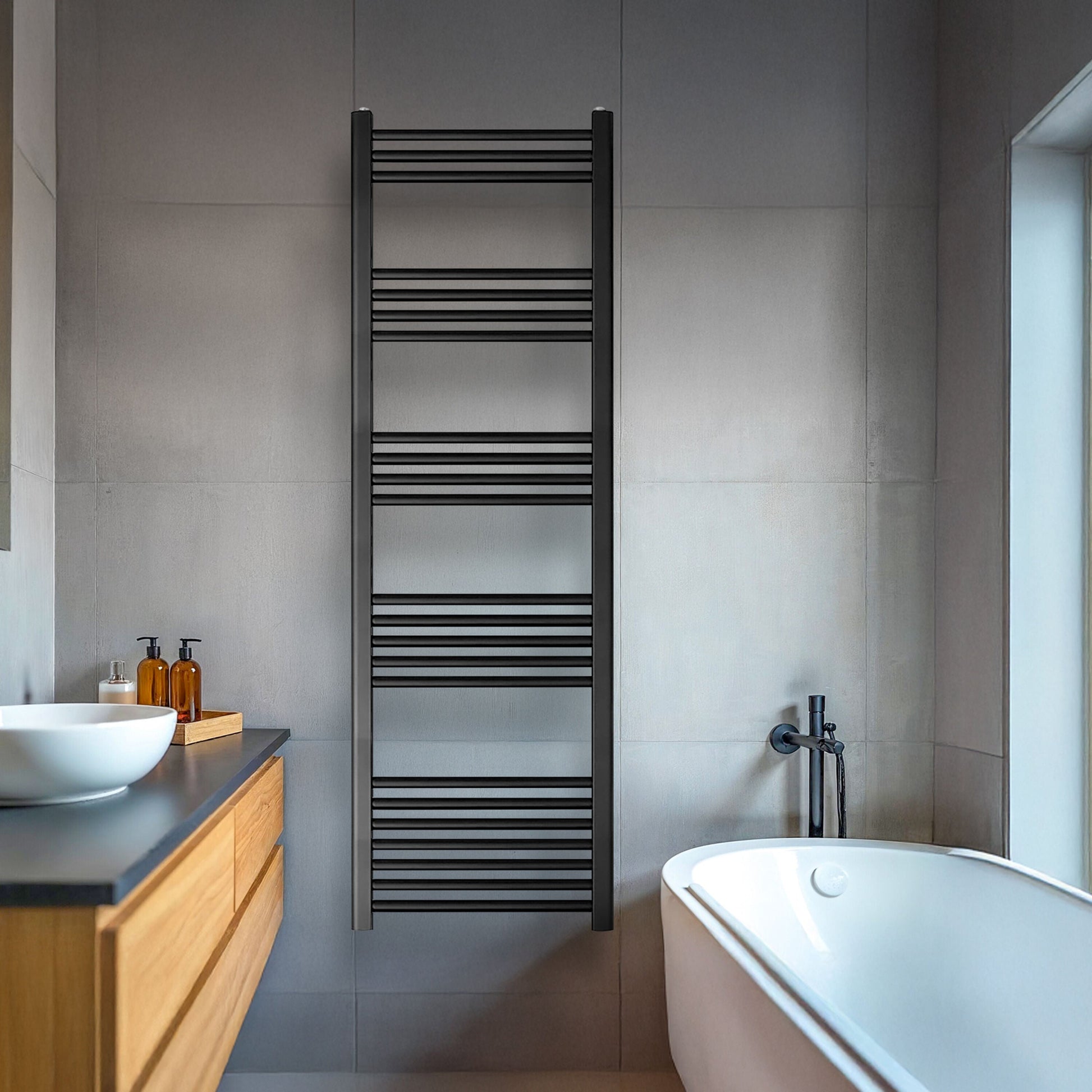 [BH514MB] Straight Heated Heated Towel Rail Radiator, 781W, 500 x 1400mm, Matt Black - Lifestyle 1
