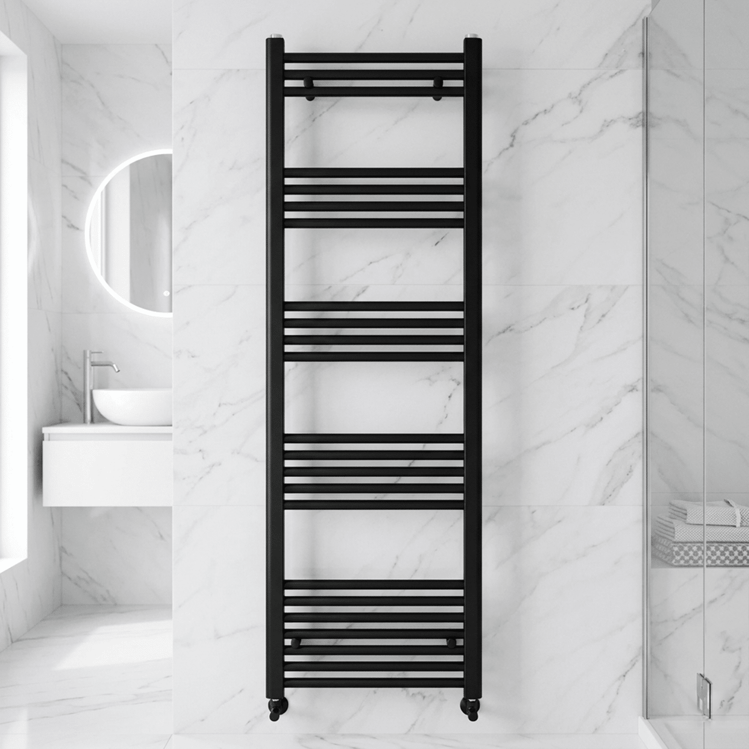 [BH514MB] Straight Heated Heated Towel Rail Radiator, 781W, 500 x 1400mm, Matt Black - Silo