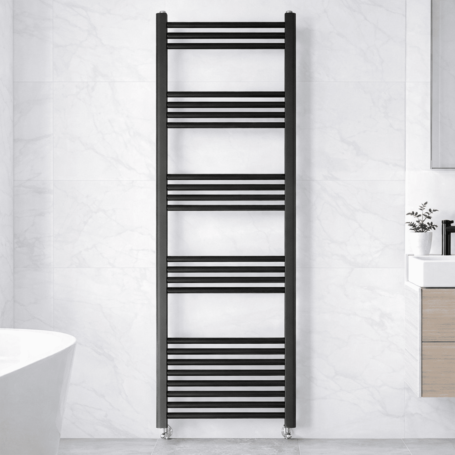 [BH515MB] Yarnfield Straight Heated Rail Dual Fuel Towel Warmer, 500mm - Choice of Size and Colour - Silo