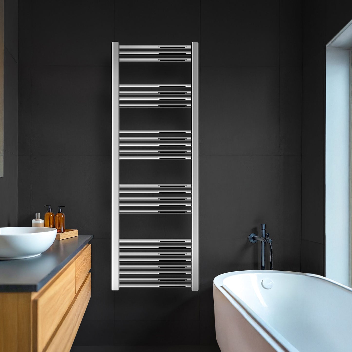 [BH516N] Yarnfield Straight Heated Rail Dual Fuel Towel Warmer, 500mm - Choice of Size and Colour - Lifestyle 1