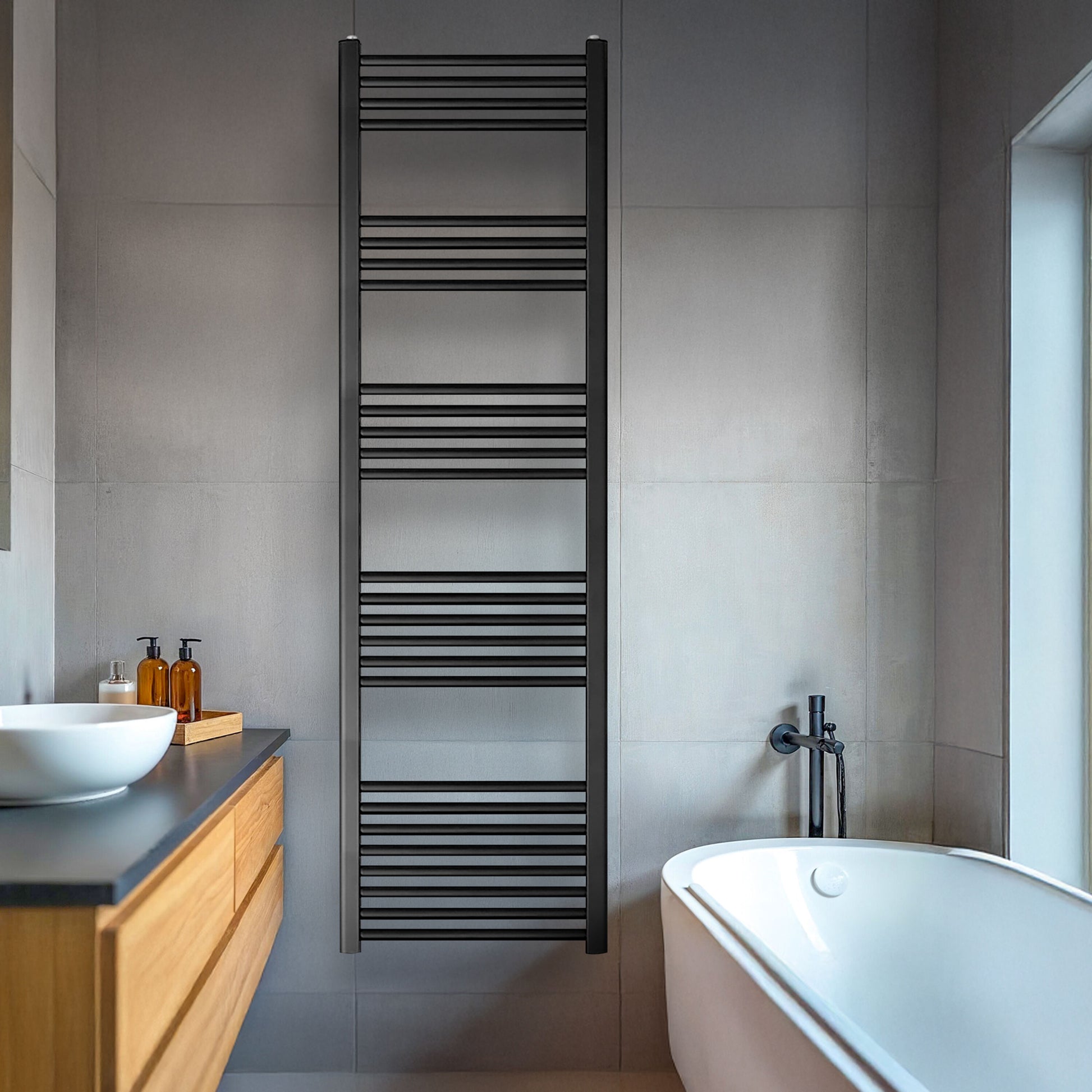 [BH518MB] Yarnfield Straight Heated Rail Dual Fuel Towel Warmer, 500mm - Choice of Size and Colour - Lifestyle 1