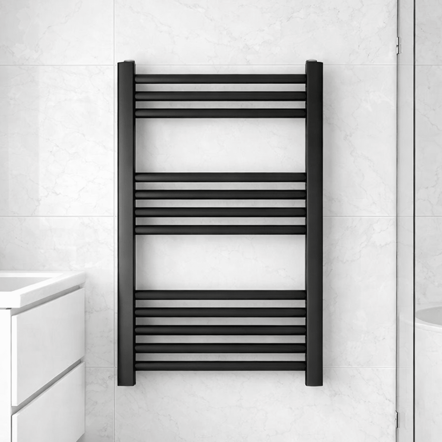 [BH607MB] Yarnfield Straight Heated Heated Towel Rail Radiator, 600mm - Choice of Size and Colour - Silo