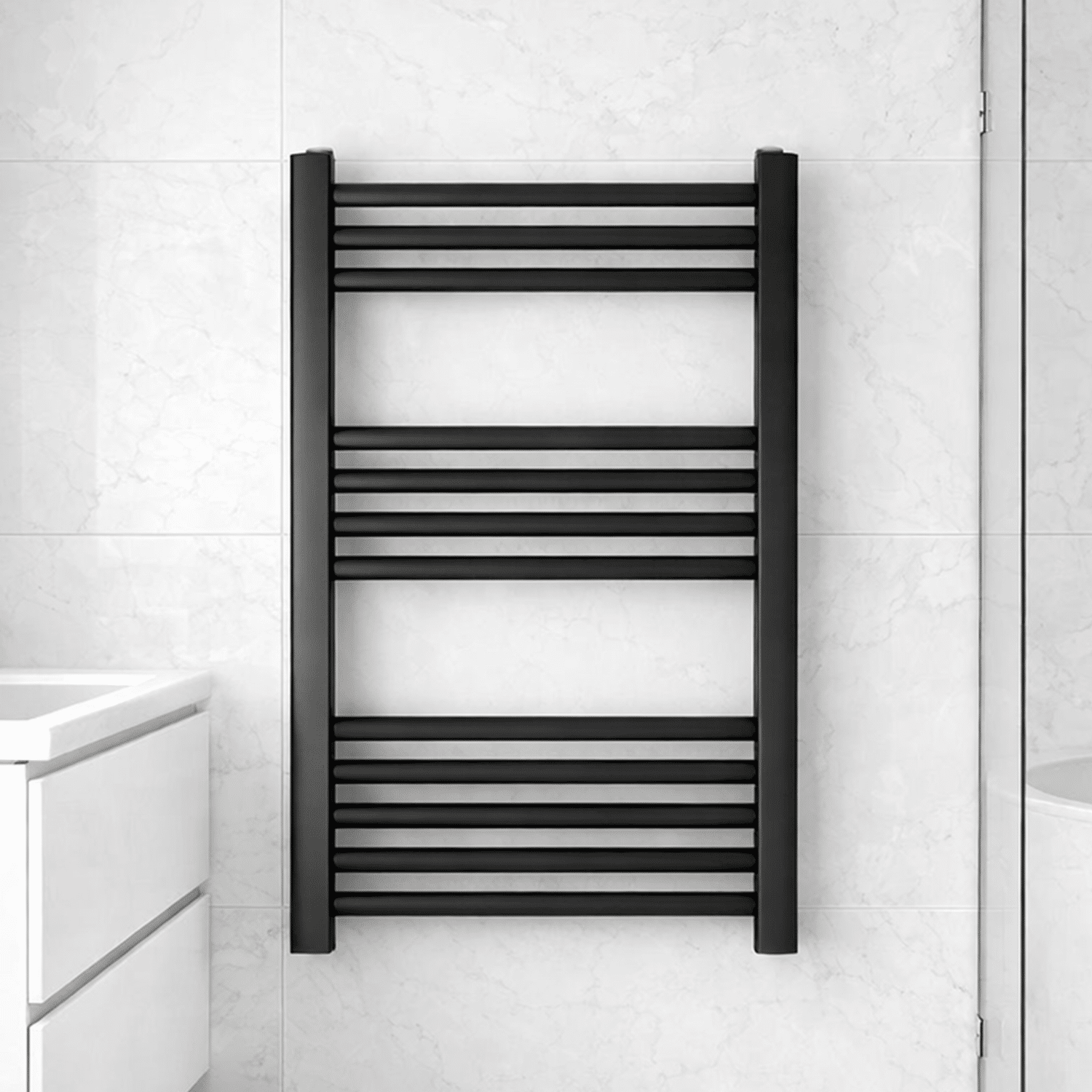 [BH607MB] Yarnfield Straight Heated Heated Towel Rail Radiator, 600mm - Choice of Size and Colour - Silo