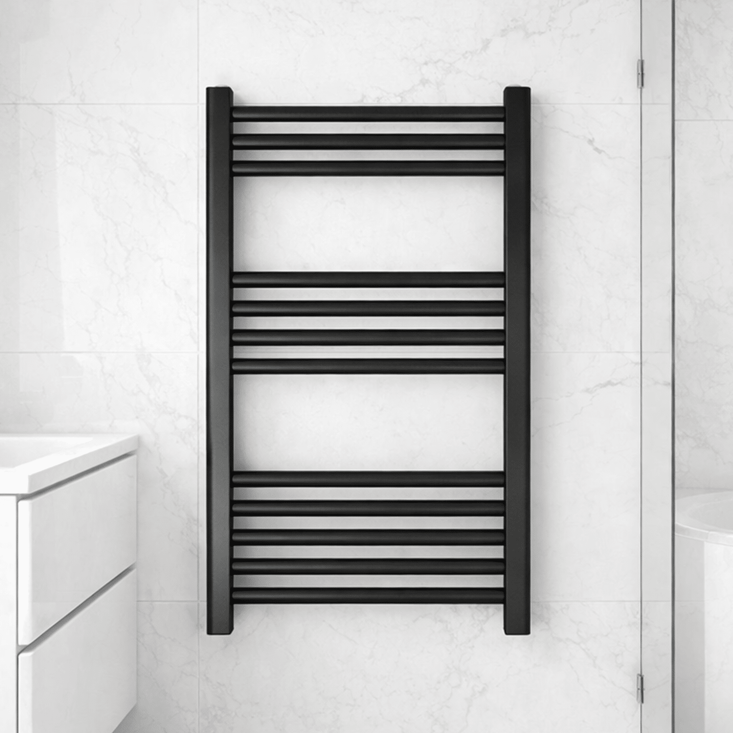 [BH608MB] Yarnfield Straight Heated Heated Towel Rail Radiator, 600mm - Choice of Size and Colour - Silo