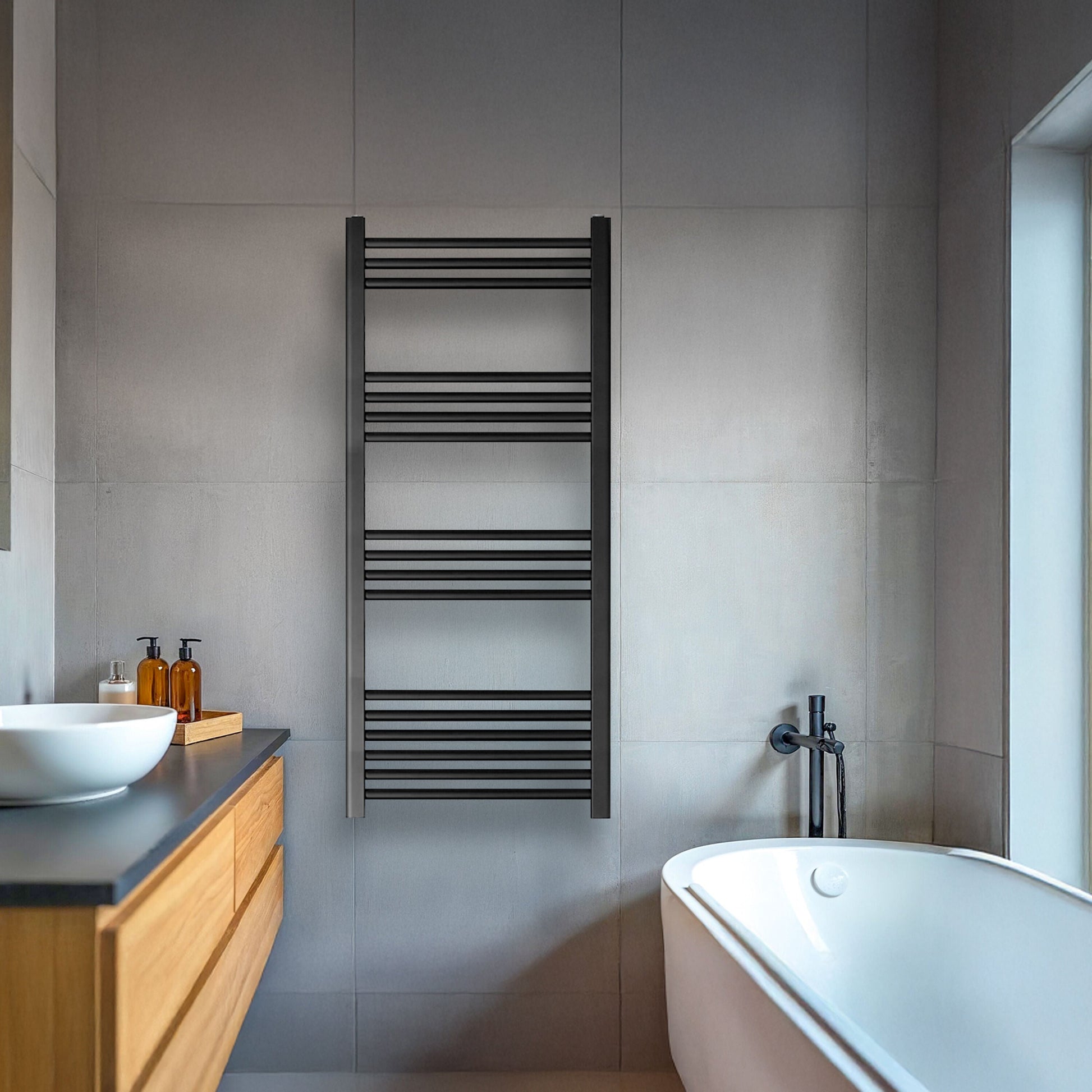 [BH611MB] Yarnfield Straight Heated Heated Towel Rail Radiator, 600mm - Choice of Size and Colour - Lifestyle 1