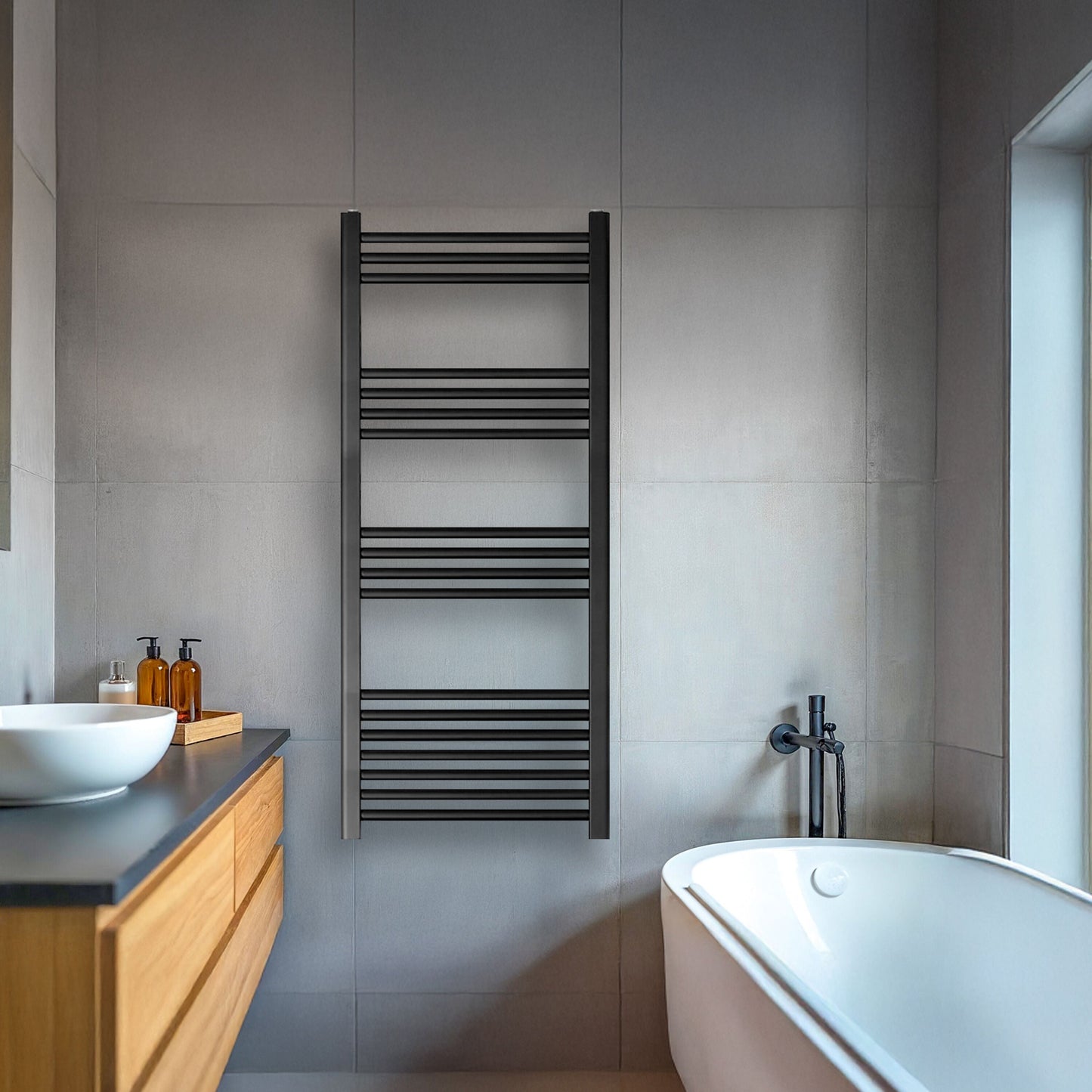 [BH612MB] Yarnfield Straight Heated Heated Towel Rail Radiator, 600mm - Choice of Size and Colour - Lifestyle 1