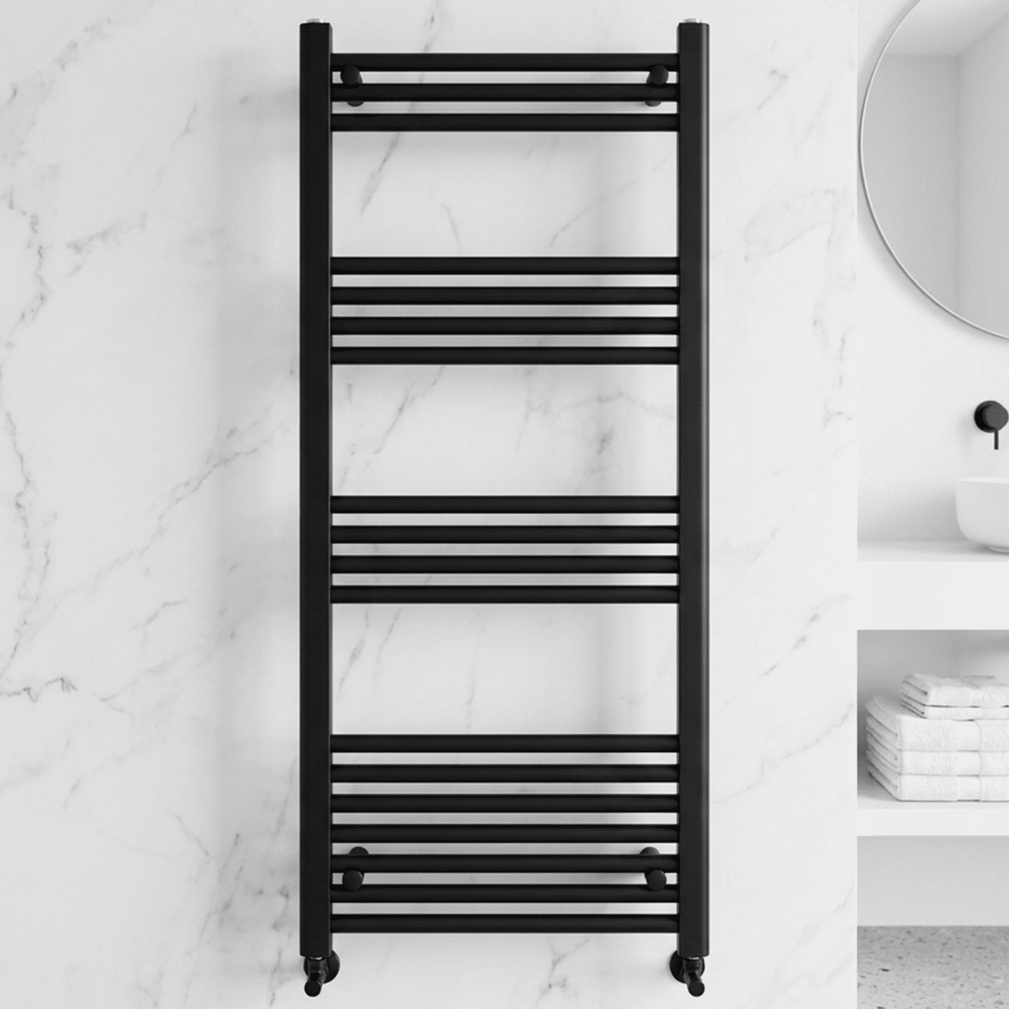 [BH612MB] Yarnfield Straight Heated Heated Towel Rail Radiator, 600mm - Choice of Size and Colour - Silo