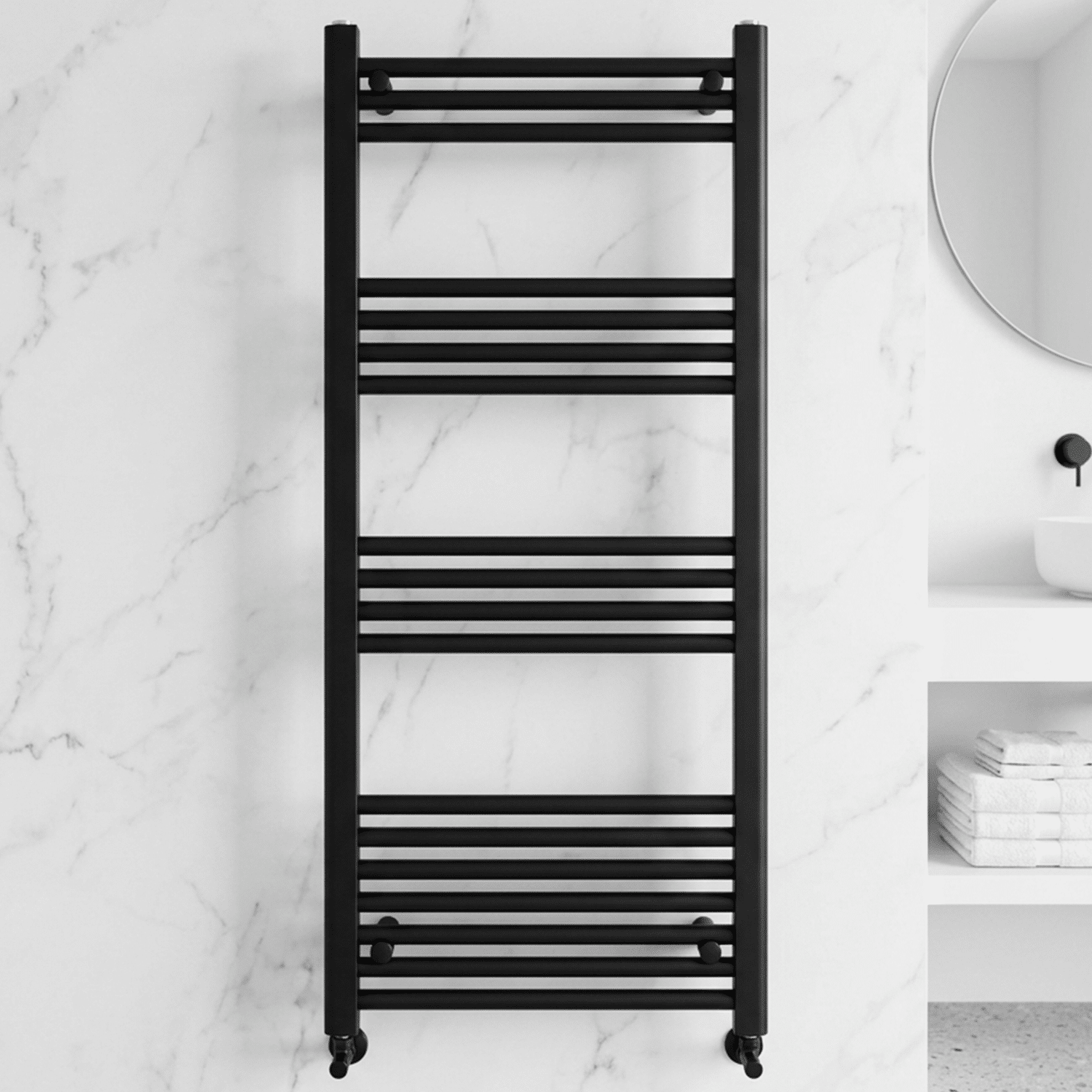 [BH612MB] Yarnfield Straight Heated Heated Towel Rail Radiator, 600mm - Choice of Size and Colour - Silo