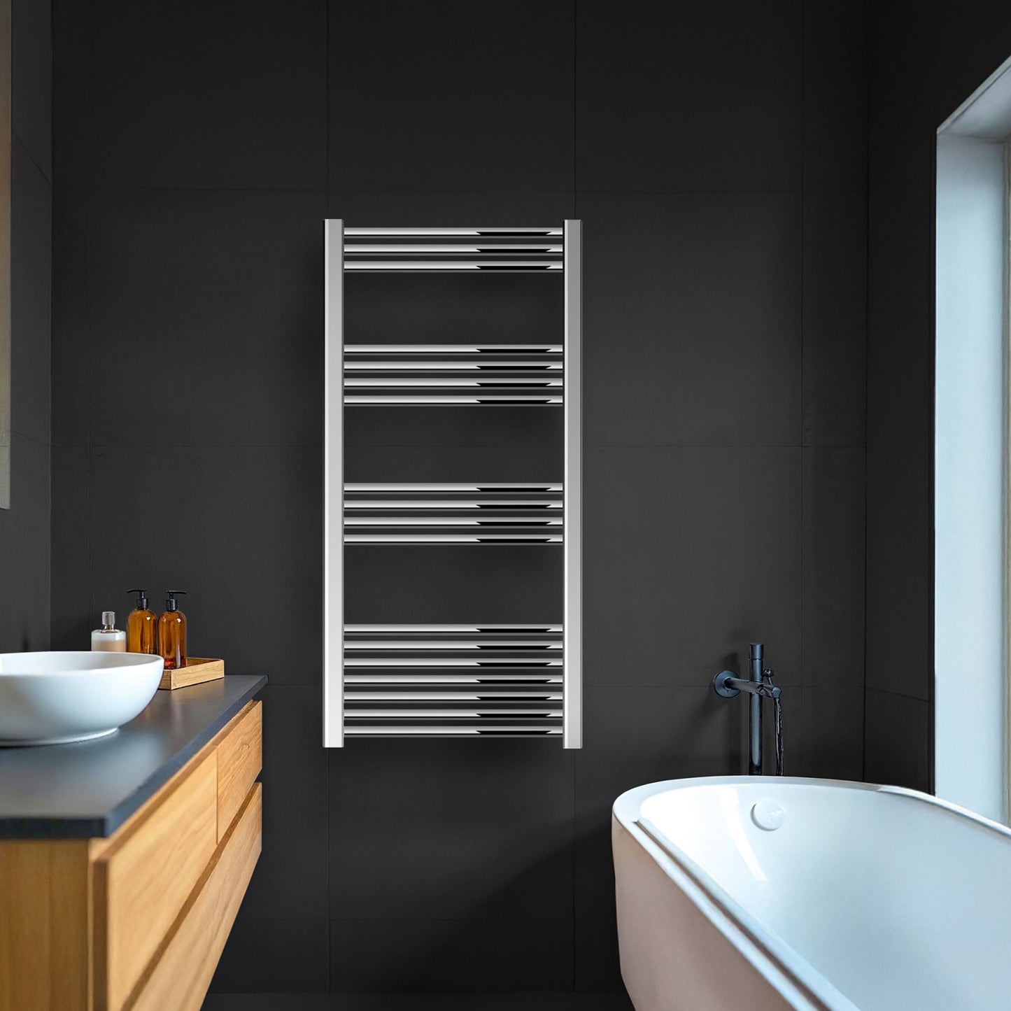 [BH612N] Yarnfield Straight Heated Heated Towel Rail Radiator, 600mm - Choice of Size and Colour - Lifestyle 1