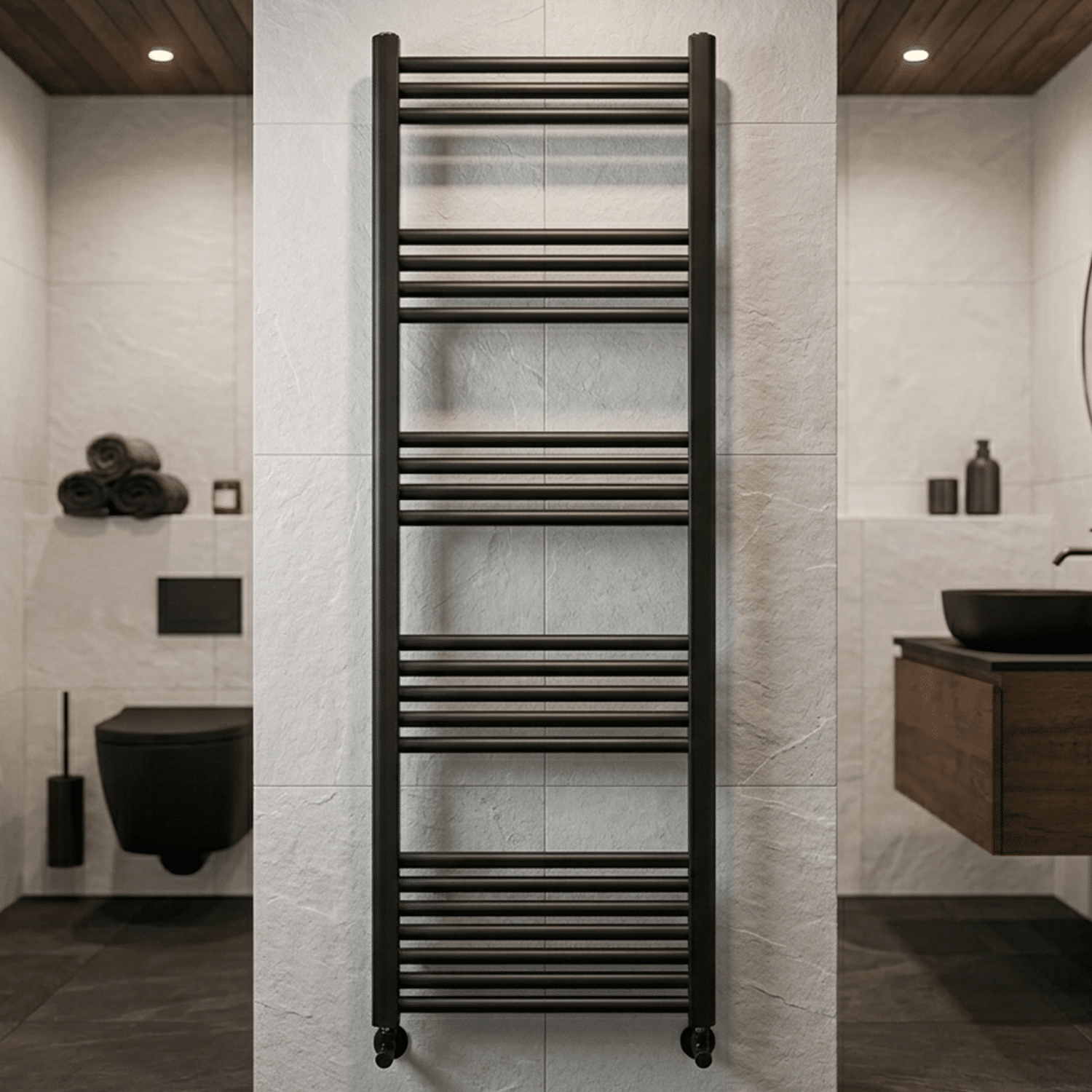 [BH614MB] Yarnfield Straight Heated Heated Towel Rail Radiator, 600mm - Choice of Size and Colour - Silo