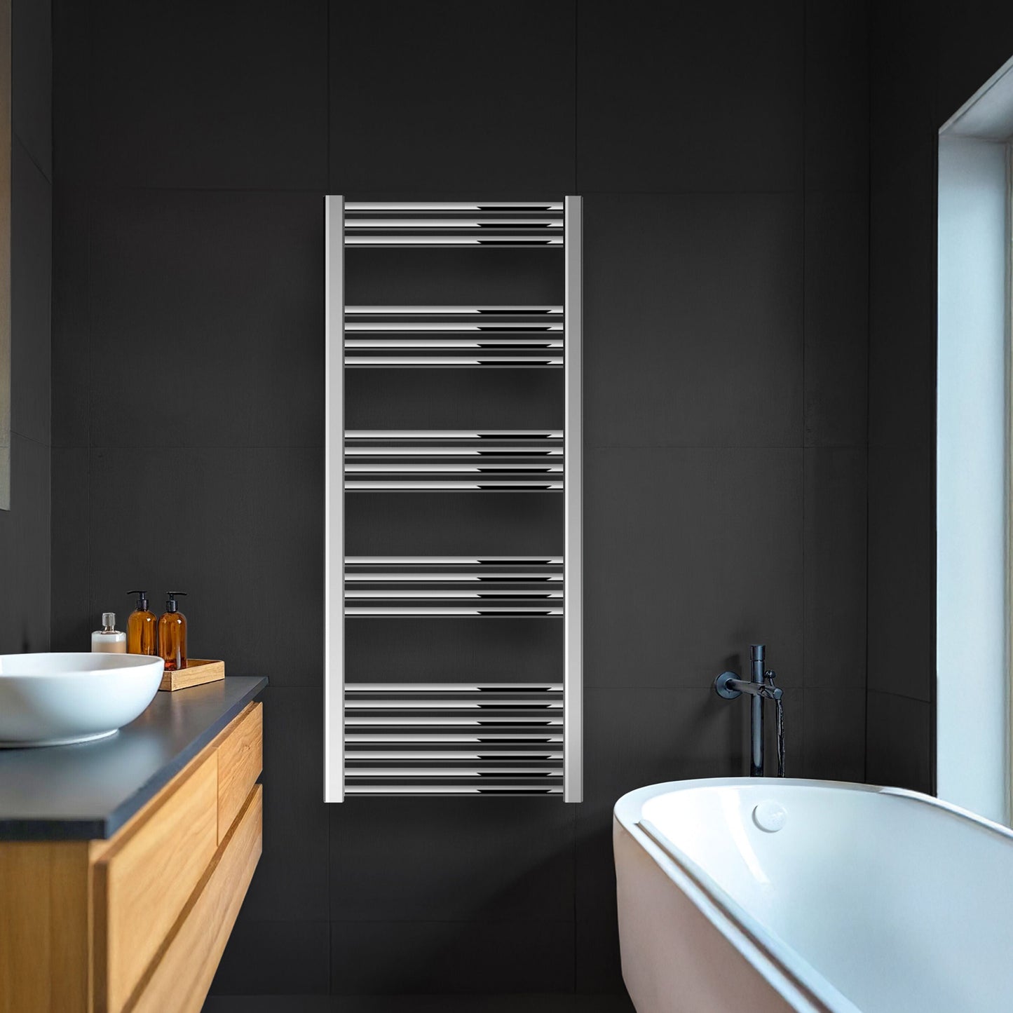 [BH614N] Yarnfield Straight Heated Heated Towel Rail Radiator, 600mm - Choice of Size and Colour - Lifestyle 1