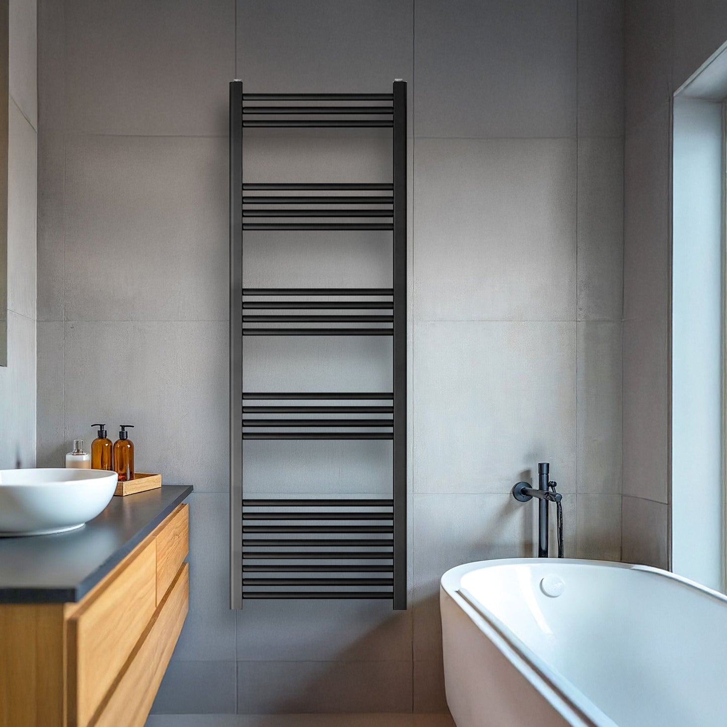 [BH615MB] Yarnfield Straight Heated Heated Towel Rail Radiator, 600mm - Choice of Size and Colour - Lifestyle 1