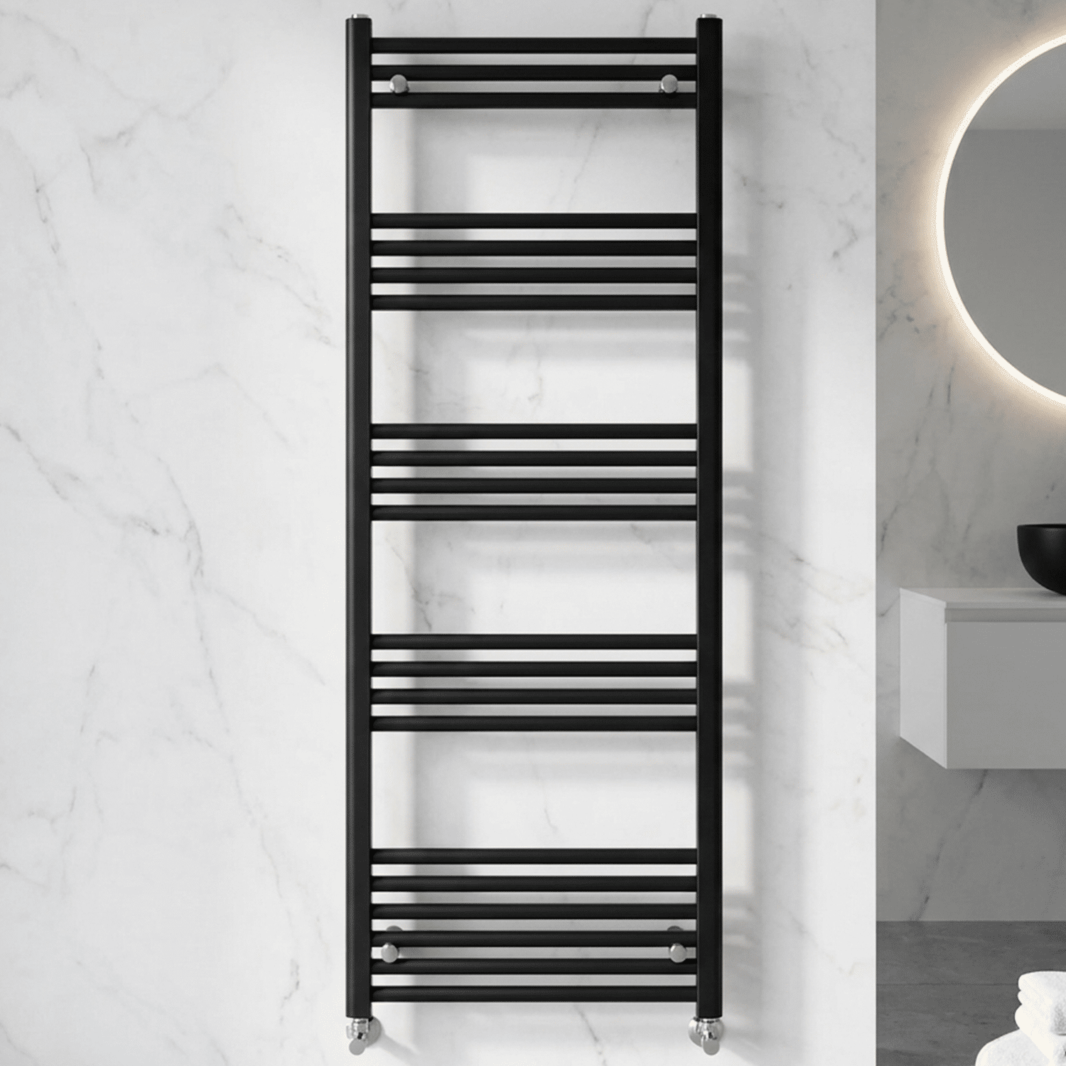 [BH615MB] Yarnfield Straight Heated Heated Towel Rail Radiator, 600mm - Choice of Size and Colour - Silo