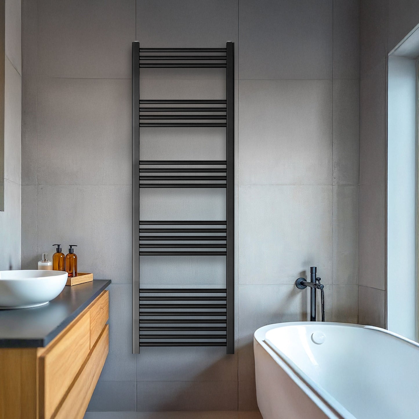 [BH616MB] Yarnfield Straight Heated Heated Towel Rail Radiator, 600mm - Choice of Size and Colour - Lifestyle 1