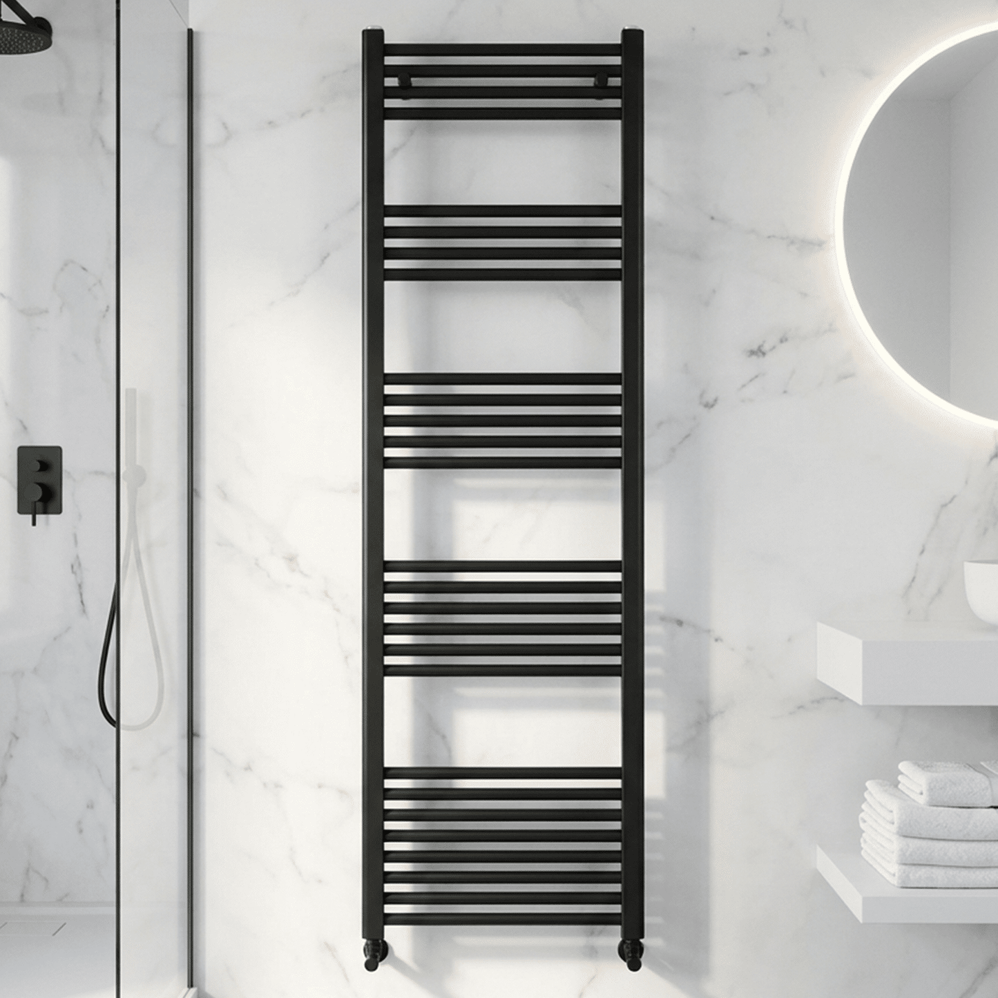 [BH618MB] Yarnfield Straight Heated Heated Towel Rail Radiator, 600mm - Choice of Size and Colour - Silo