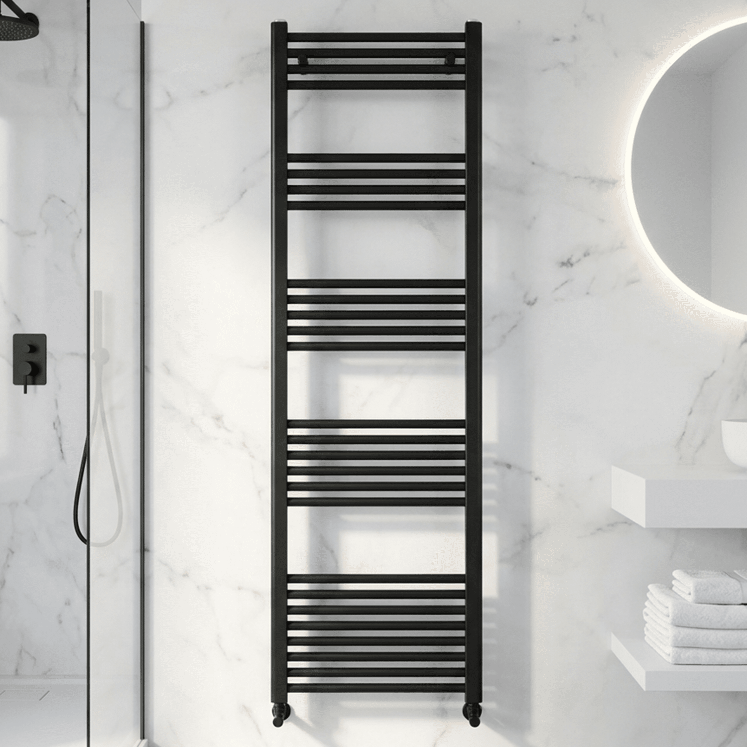 [BH618MB] Yarnfield Straight Heated Heated Towel Rail Radiator, 600mm - Choice of Size and Colour - Silo