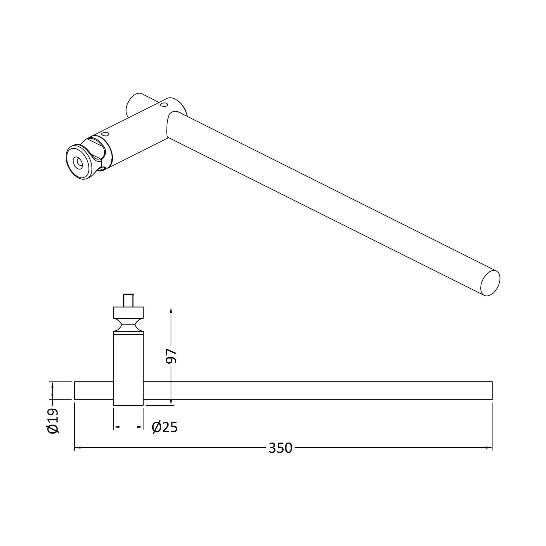 [BHAC318] Heating Accessories Embrace Radiator Towel Rail - Chrome - Technical Drawing