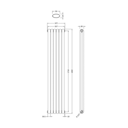 [BHAS001] Balterley Aspire Vertical Double Panel Radiator 1800mm x 383mm - Gloss White - Technical Drawing
