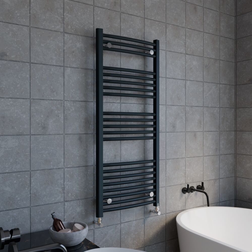 [BHCL104] Balterley Contemporary Heated Vertical Towel Rail with Curved Rails 1689 BTU, 1150mm x 500mm, Bathroom Radiator - Anthracite - Lifestyle 3