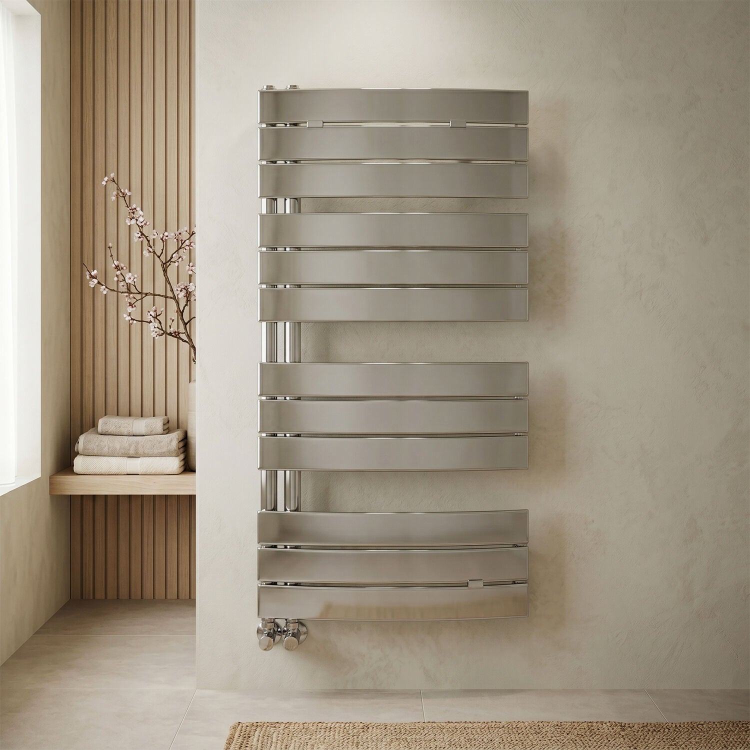 [BHCL336] Contemporary Heated Towel Rail Curved Panels, 1080mm x 550mm, Choice of Colour - Silo
