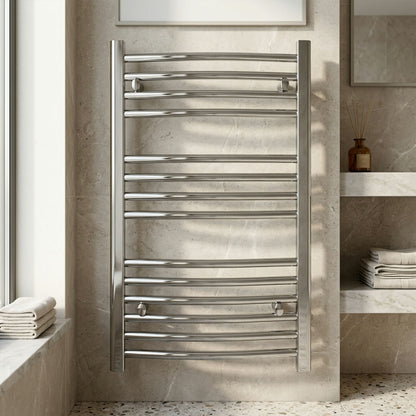 [BHCL385] Brewood Contemporary Heated Vertical Towel Rail with Curved Rails, Chrome, Choice of Size - Silo