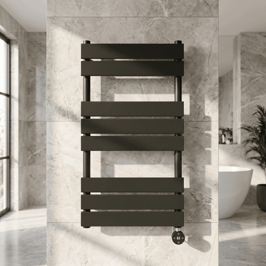 [BHEF158] Bagnall Electric Square Flat Heated Towel Rail with 8 Bars, 840 x 500mm, Choice of Colour - Silo