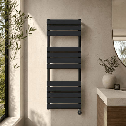 [BHEF159] Electric Square Flat Heated Towel Rail with 12 Bars, 1213 x 500, Choice of Colour - Silo