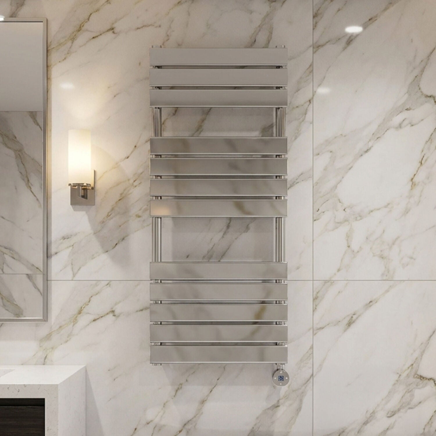 [BHEF359] Electric Square Flat Heated Towel Rail with 12 Bars, 1213 x 500, Choice of Colour - Silo