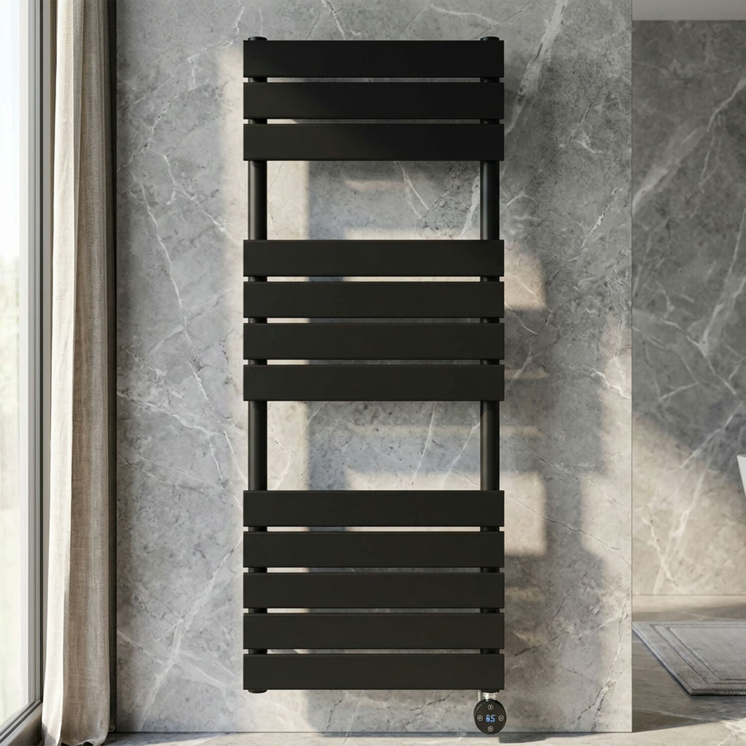[BHEF459] Electric Square Flat Heated Towel Rail with 12 Bars, 1213 x 500, Choice of Colour - Silo