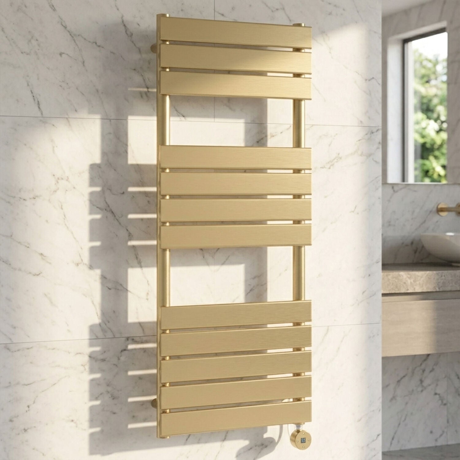 [BHEF859] Electric Square Flat Heated Towel Rail with 12 Bars, 1213 x 500, Choice of Colour - Silo