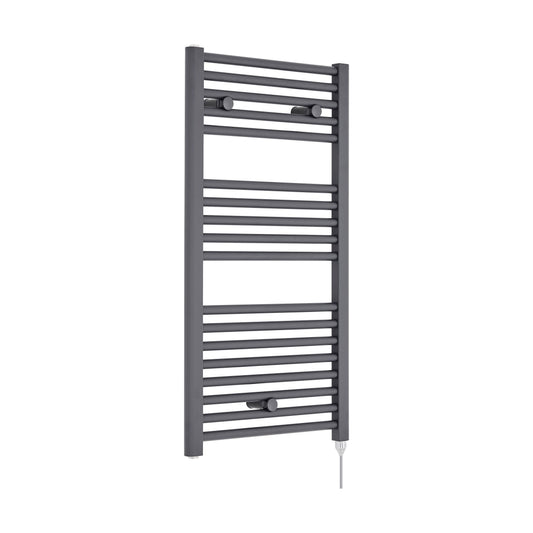 [BHEL154] Balterley Contemporary Electric Vertical Round Towel Rail with 18 Rails, 920mm x 480mm, 500 Watt Heated Bathroom - Anthracite - Cutout