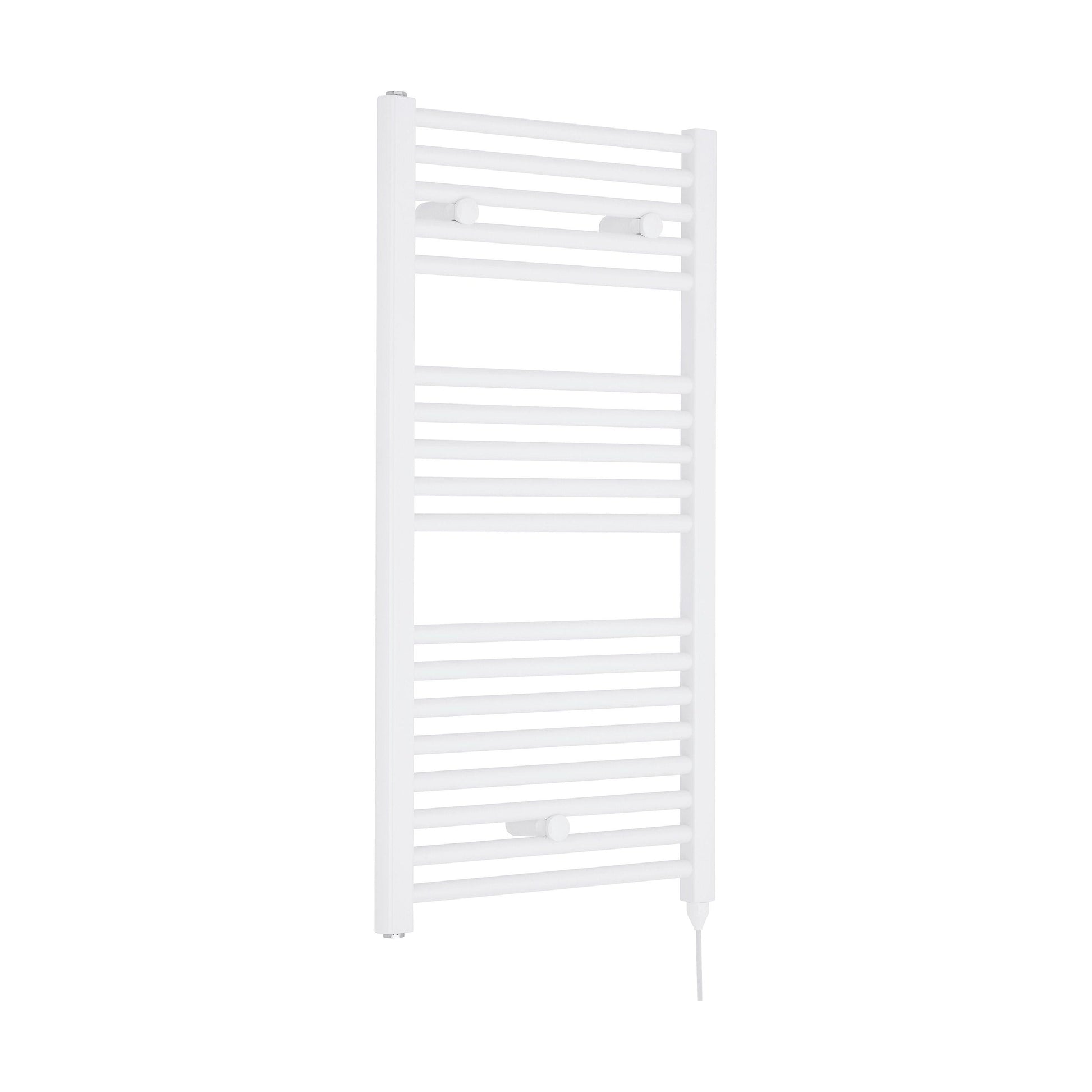 [BHEL157] Balterley Contemporary Electric Vertical Round Towel Rail with 18 Rails, 920mm x 480mm, 500 Watt Heated Bathroom - Gloss White - Cutout