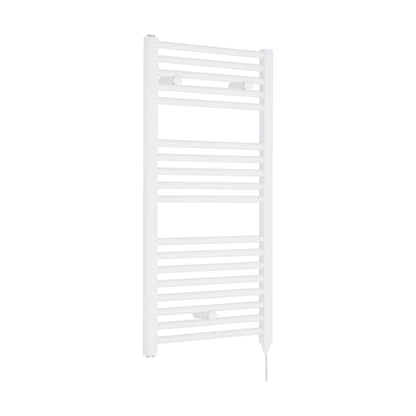 [BHEL157] Balterley Contemporary Electric Vertical Round Towel Rail with 18 Rails, 920mm x 480mm, 500 Watt Heated Bathroom - Gloss White - Cutout