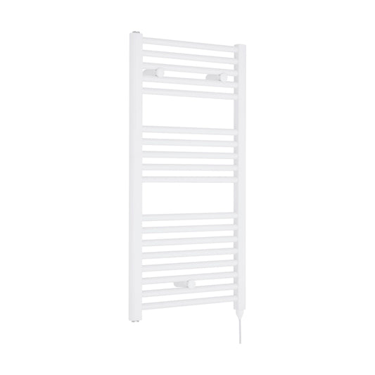 [BHEL157] Balterley Contemporary Electric Vertical Round Towel Rail with 18 Rails, 920mm x 480mm, 500 Watt Heated Bathroom - Gloss White - Cutout