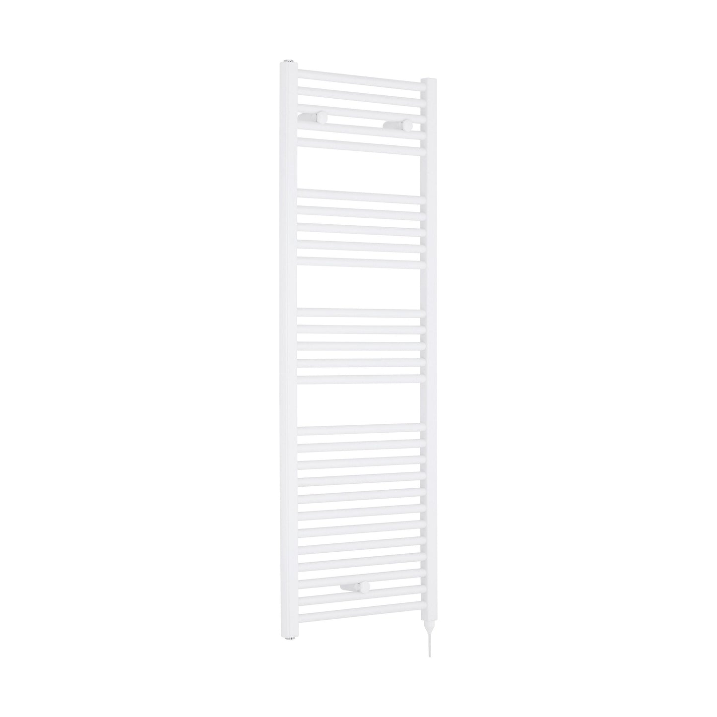 [BHEL158] Balterley Contemporary Electric Vertical Round Towel Rail with 27 Rails, 1375mm x 480mm, 750 Watt Heated Bathroom - Gloss White - Cutout