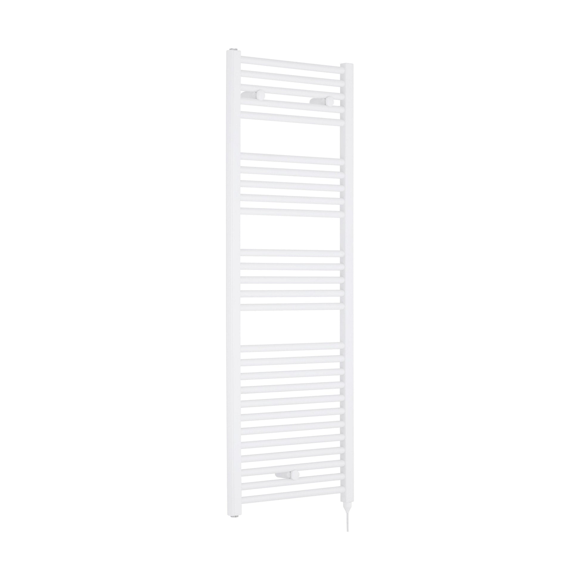 [BHEL158] Balterley Contemporary Electric Vertical Round Towel Rail with 27 Rails, 1375mm x 480mm, 750 Watt Heated Bathroom - Gloss White - Cutout