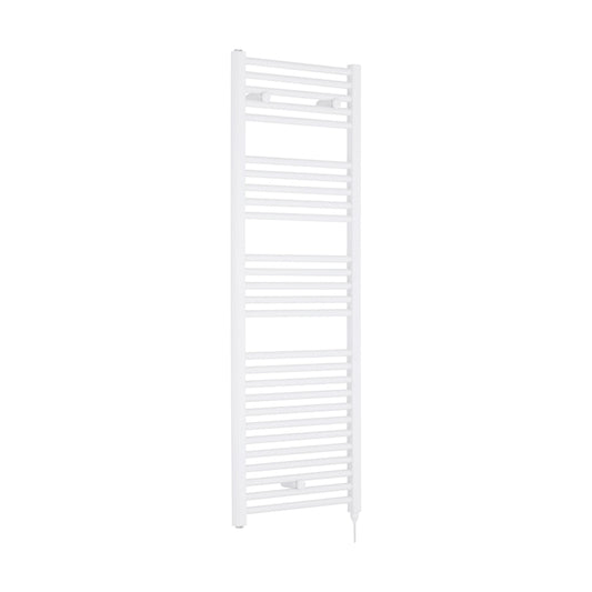 [BHEL158] Balterley Contemporary Electric Vertical Round Towel Rail with 27 Rails, 1375mm x 480mm, 750 Watt Heated Bathroom - Gloss White - Cutout