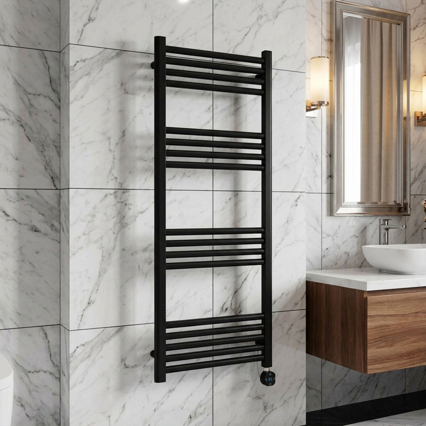 [BHER160] Croxall Electric Round Tube Heated Towel Rail with 17 Bars, 1200 x 500mm - Choice of Colour - Silo
