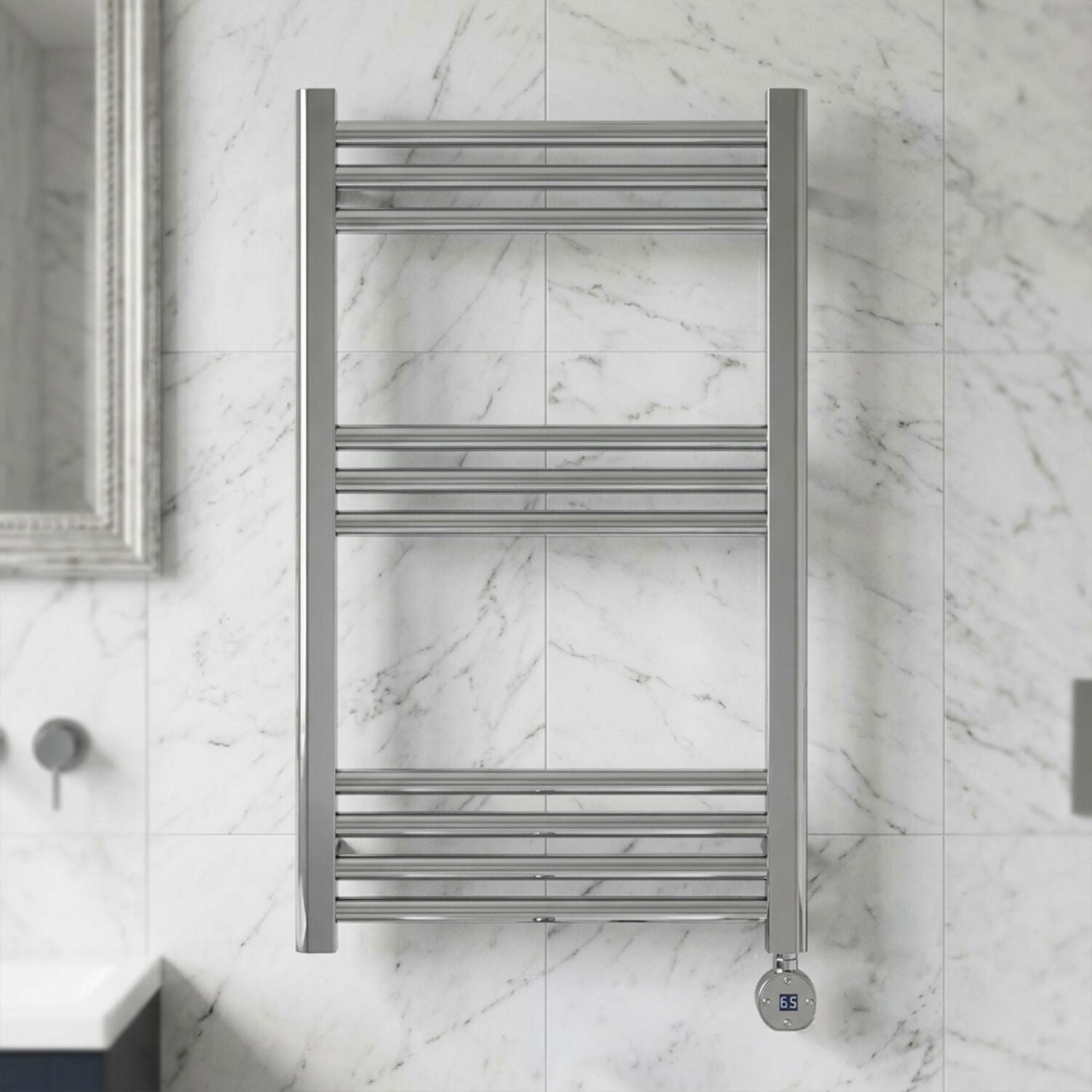 [BHER359] Croxall Electric Round Tube Heated Towel Rail with 10 Bars, 800 x 500mm - Choice of Colour - Silo