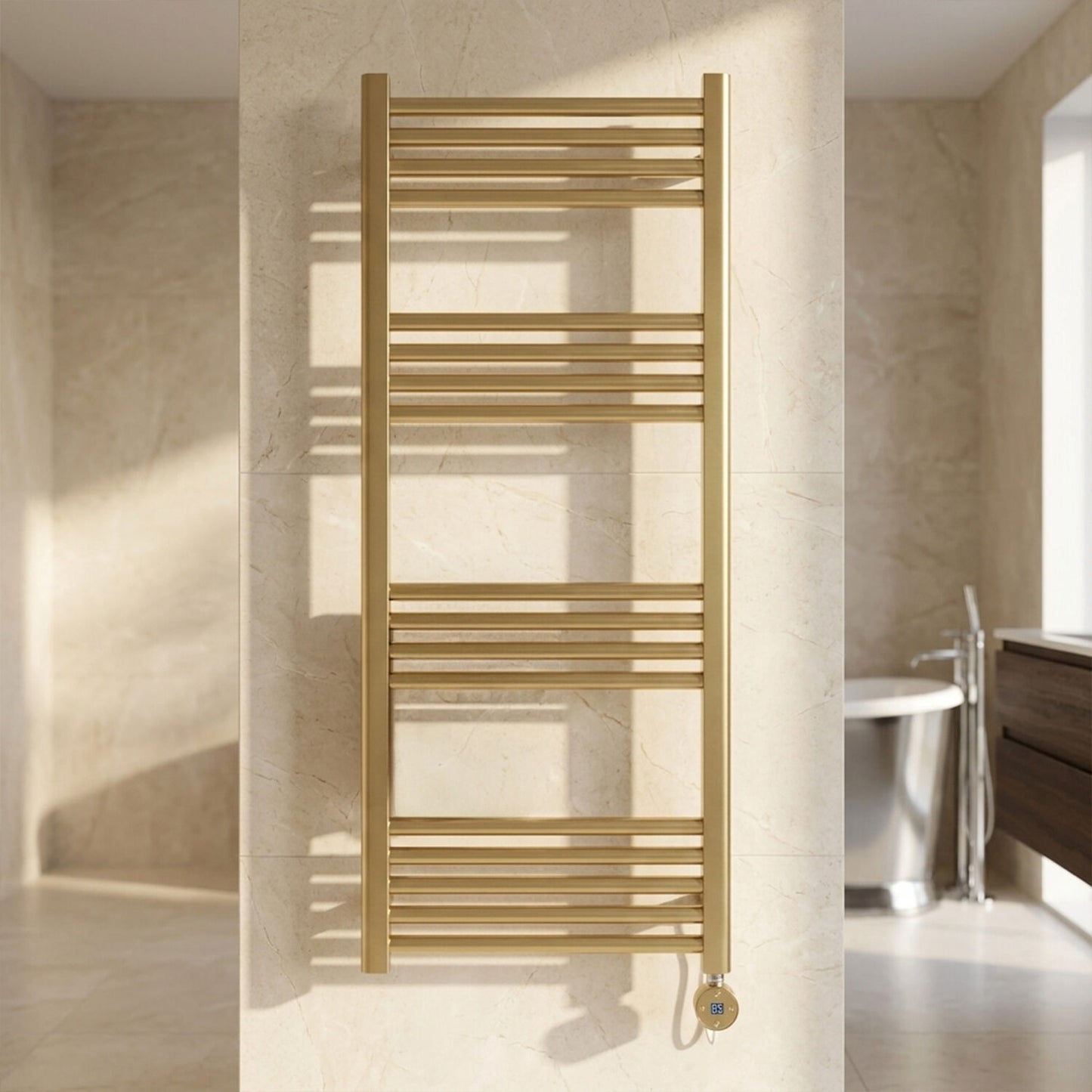 [BHER860] Croxall Electric Round Tube Heated Towel Rail with 17 Bars, 1200 x 500mm - Choice of Colour - Silo