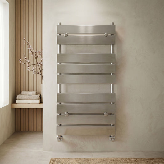 [BHFP382] Ecton Contemporary Heated Towel Rail with 9 Flat Panels, 950mm x 500mm - Chrome - Silo