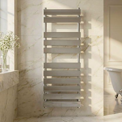 [BHFP396] Ecton Contemporary Heated Towel Rail with 11 Flat Panels, 1200mm x 500mm - Chrome - Silo